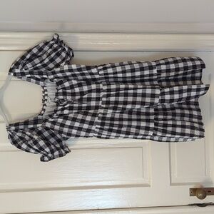 EUC Madewell black and white gingham puff sleeve dress with tie waist